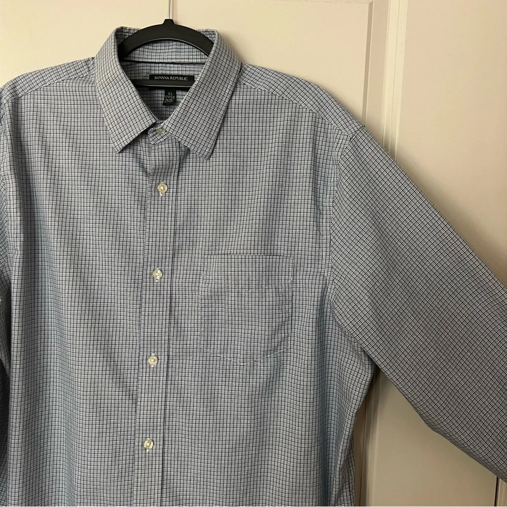 Banana Republic mens long sleeve plaid non-iron button down shirt | size XL